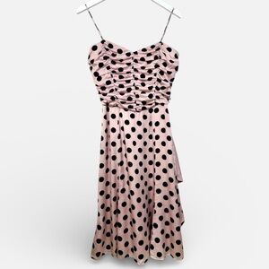 Laundry Shelli Segal Pink & Black Polka Dot Midi Dress Vintage Y2K Silk Size 6